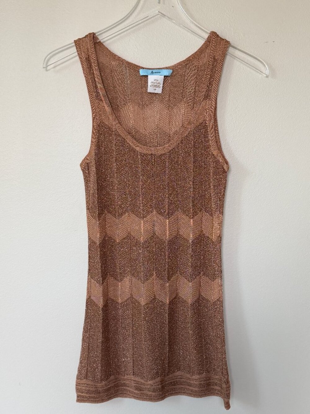 Marciano Metallic Knit Women's Tank Top Zigzag Chevron Medium Crochet